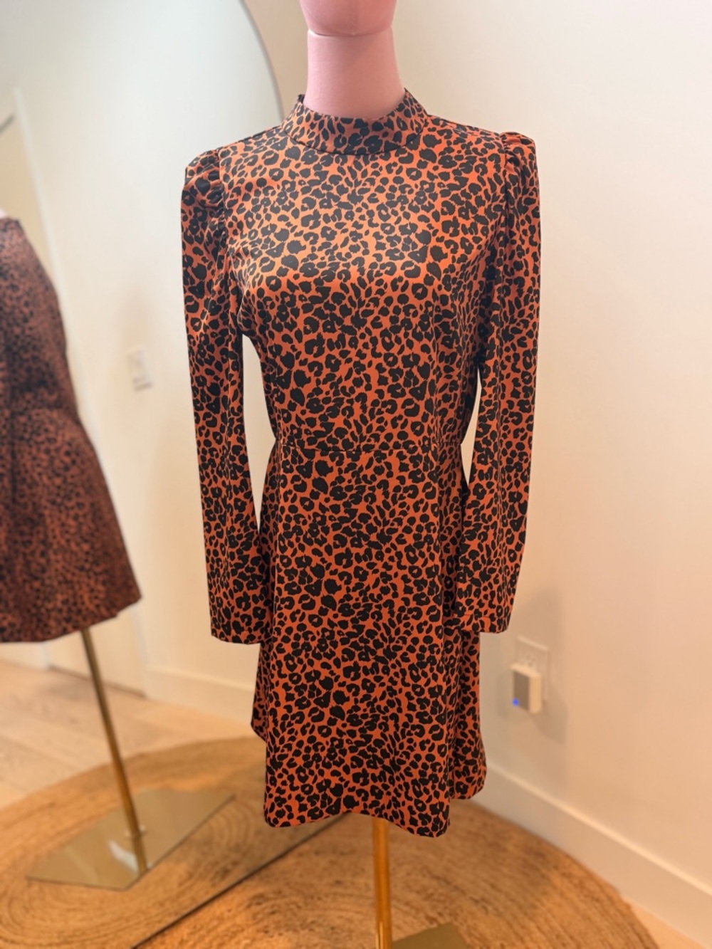 Gianni Bini Rust and Black Leopard-Print Long Sleeve Mini Dress